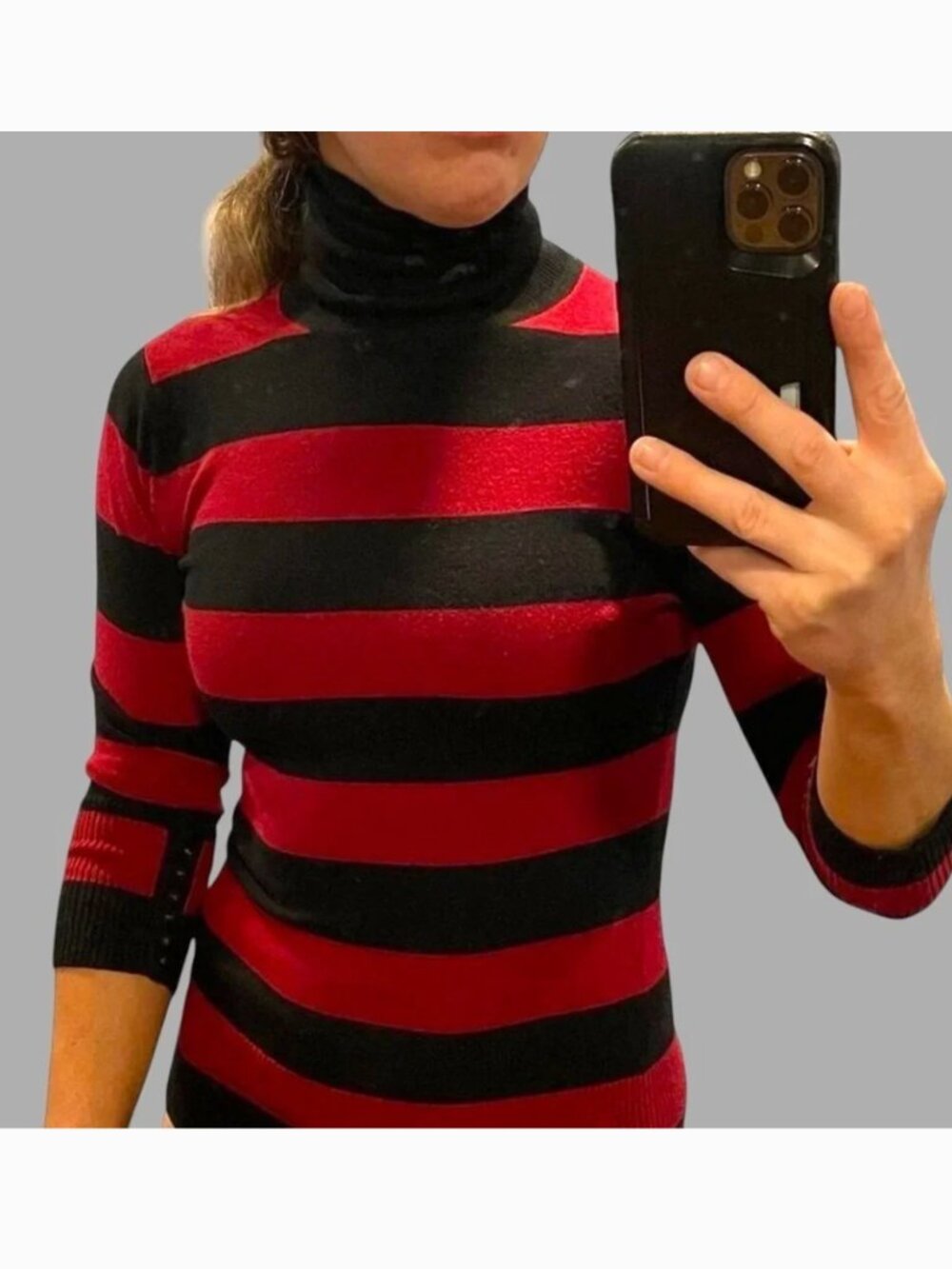 Retro y2k Express Red Black Stripe Turtleneck Sweater Size XS